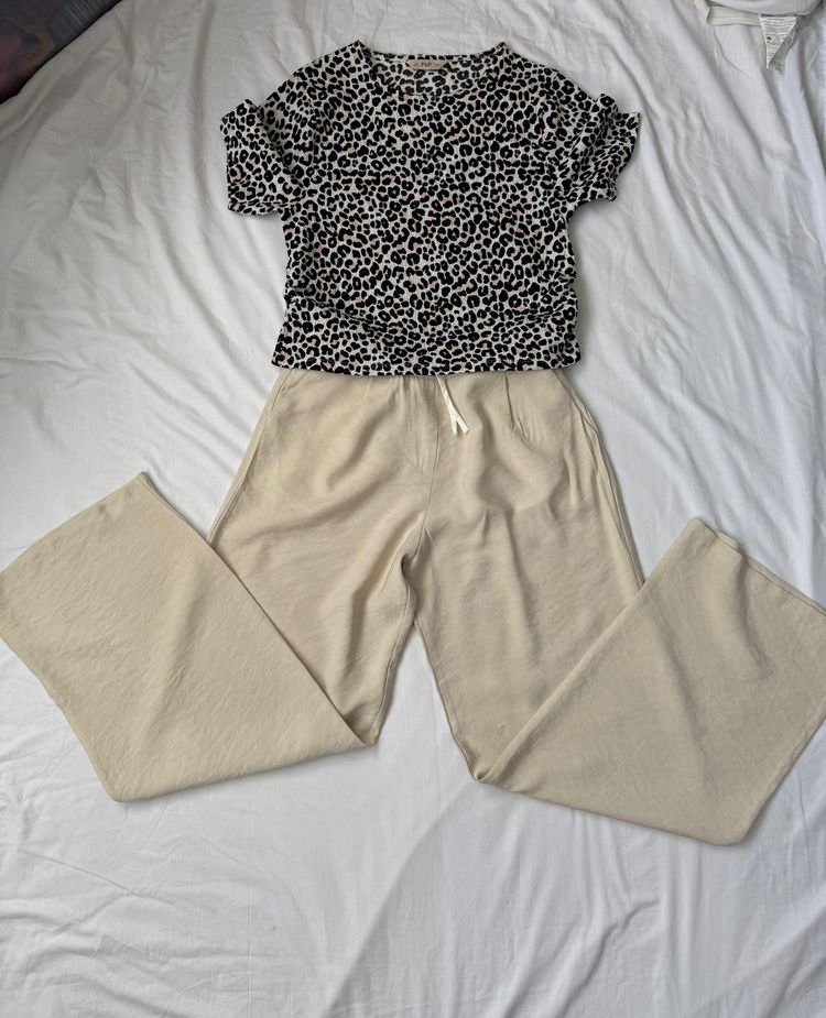Zara Beige Wide-Leg Pants imagen 3